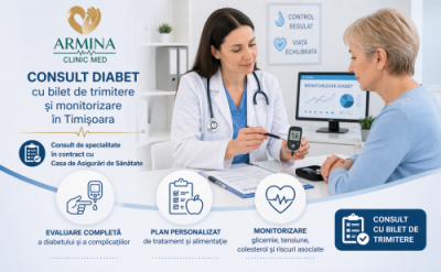 🩺 Consult diabet cu bilet de trimitere și monitorizare în Timișoara – Armina ClinicMed